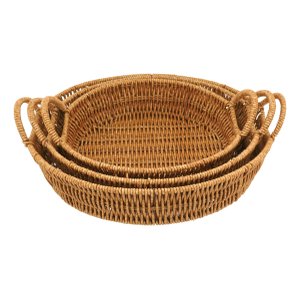 Jogo 3 Peças Decorativa Organizadora Cesta Plástico Natural