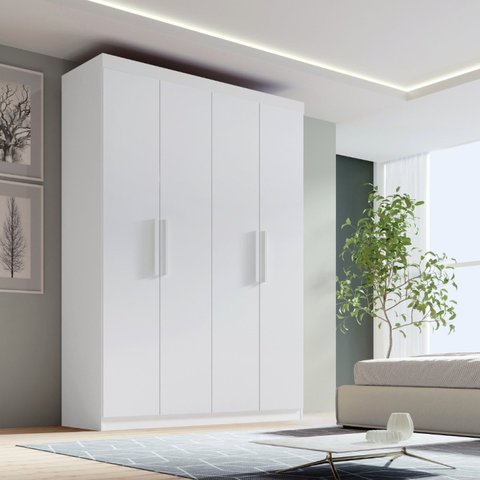 Guarda-Roupa Solteiro MDF Fenix 04 Portas 03 Gavetas Branco