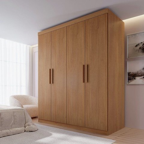 Guarda-Roupa Solteiro MDF Fenix 04 Portas 03 Gavetas Marrom/Cinamomo