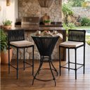 Ver imagem 2 de Conjunto 2 Banquetas e Bistrô com Tampo de Vidro em Aço e Corda Náutica Preto Baré Assento Bege