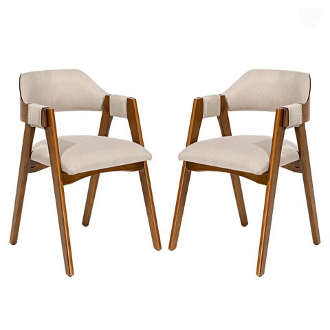 Kit 2 Cadeiras Decorativas Estofada Moderna Lua em Madeira Linho Bege L59 Rmi