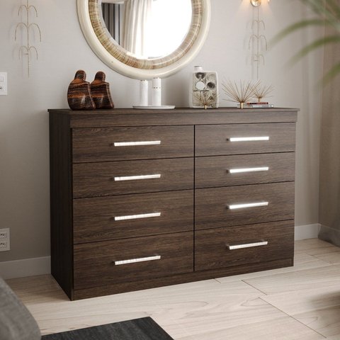 Cômoda para Quarto 8 Gavetas Gênova Plus Marrom/Capuccino Wood