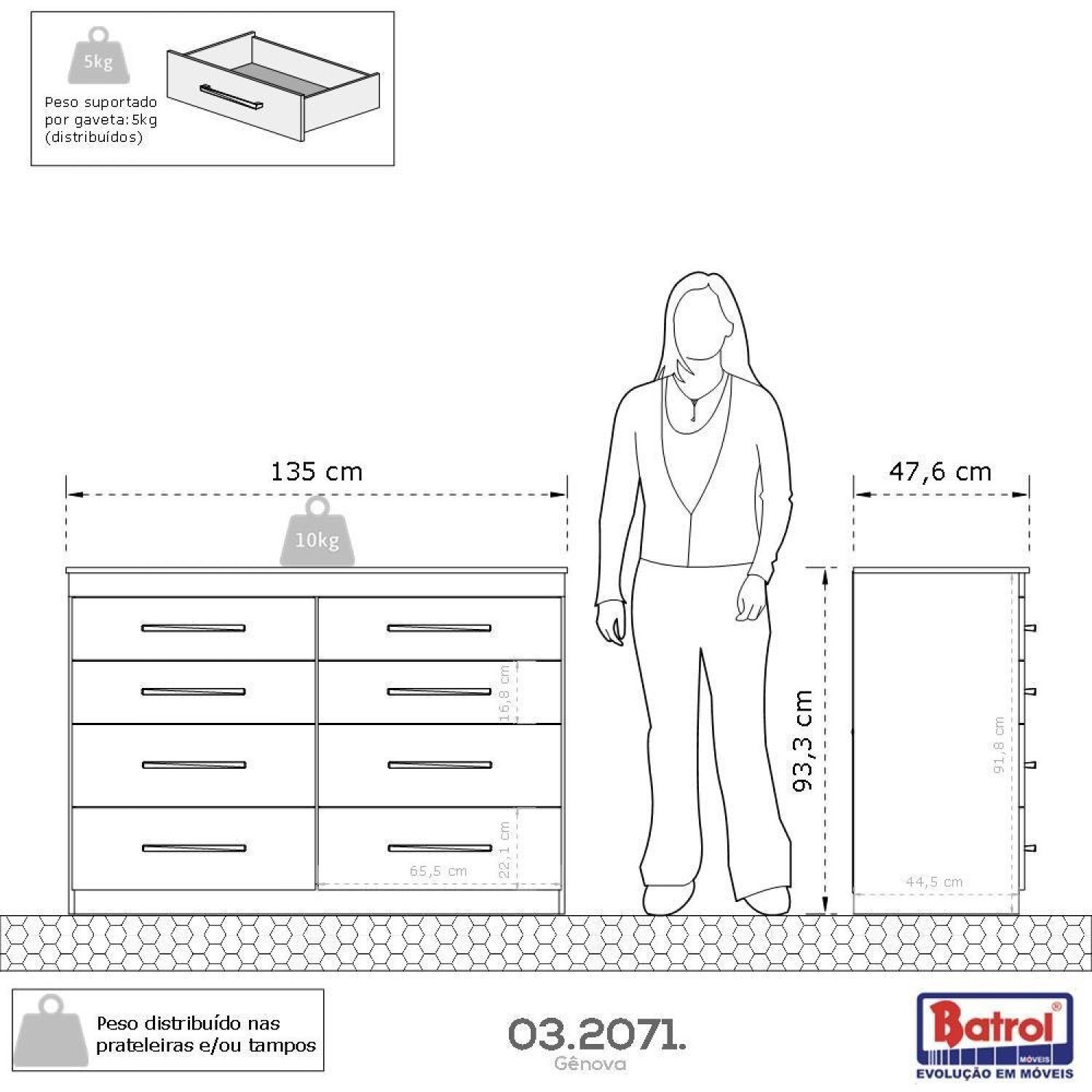 Cômoda 8 Gavetas 135 X 93,3 Cm Gênova Plus - 3