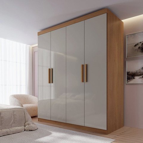 Guarda-Roupa Solteiro MDF Fenix 04 Portas 03 Gavetas Marrom/Cinamomo/Off White