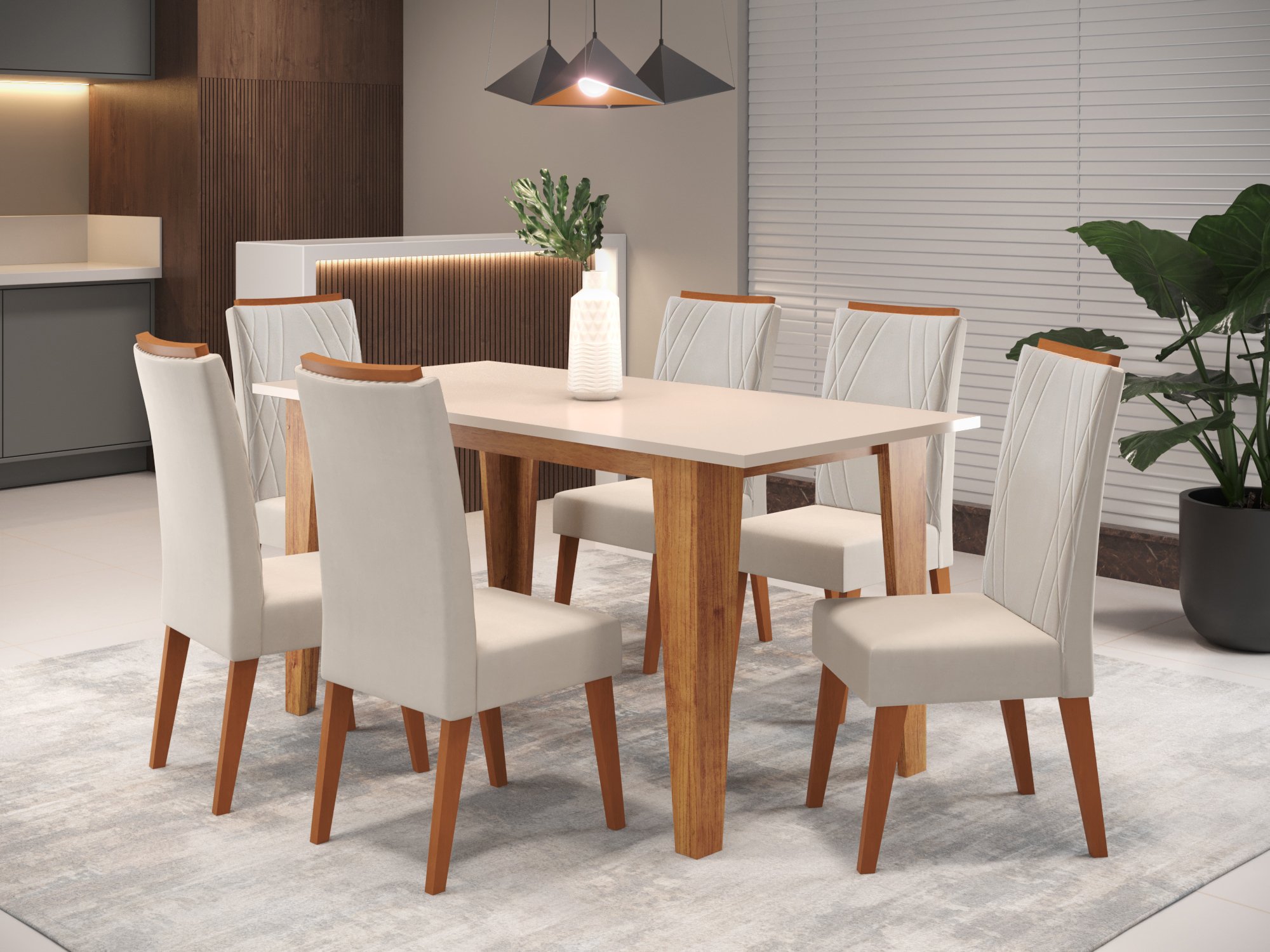 Mesa de Jantar Retangular Gales com 6 Cadeiras Madeira Maciça Vegas Menor preço em Mesa de Jantar Retangular Gales com 6 Cadeiras Madeira Maciça Vegas