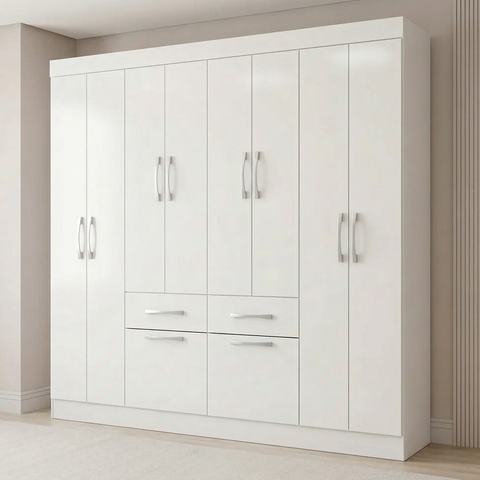 Guarda-roupa Casal 8 Portas 2 Gavetas 2 Basculantes Rubi Yescasa Branco