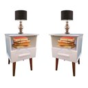 Ver imagem 1 de Kit C/ 02 Criado Mudo Retrô 1 Gaveta Branco ROMAR 55 Preto