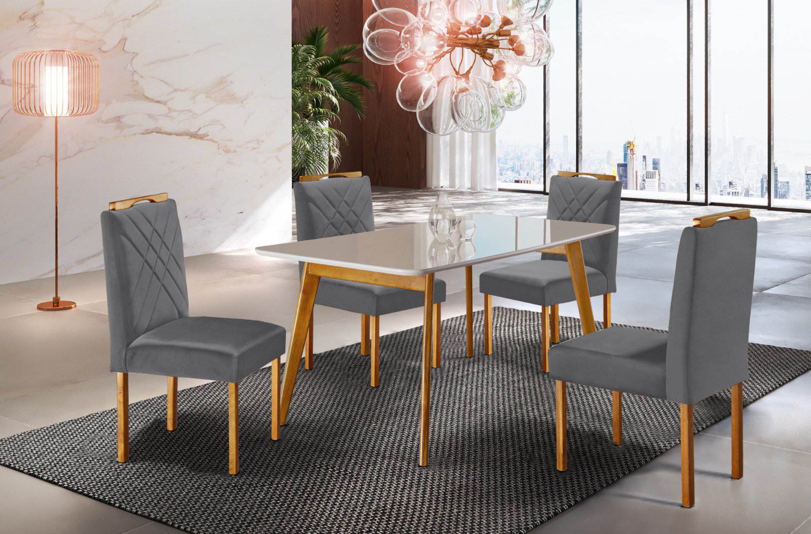 Conjunto Sala de Jantar 4 Lugares Mesa e Cadeiras Slim Madeira Maciça