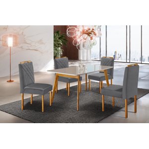 Conjunto Sala de Jantar 4 Lugares Mesa e Cadeiras Slim Madeira Maciça