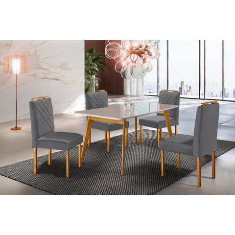 Conjunto Sala de Jantar 4 Lugares Mesa e Cadeiras Slim Madeira Maciça