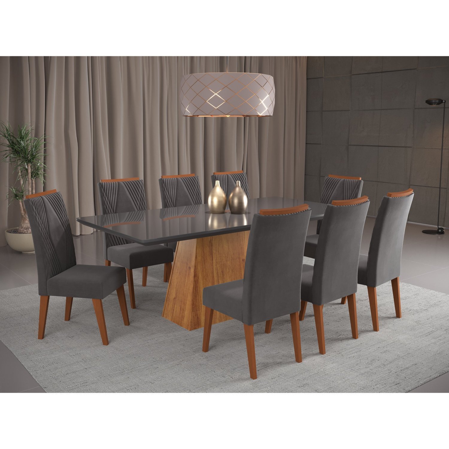 Mesa de Jantar Retangular Sylk com 8 Cadeiras Madeira Maciça Vegas  - 1