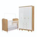 Ver imagem 4 de Quarto de Bebê Berço e Guarda-Roupa 4 Portas Mimo 100% MDF Espresso Móveis Branco Brilho/Amêndoa
