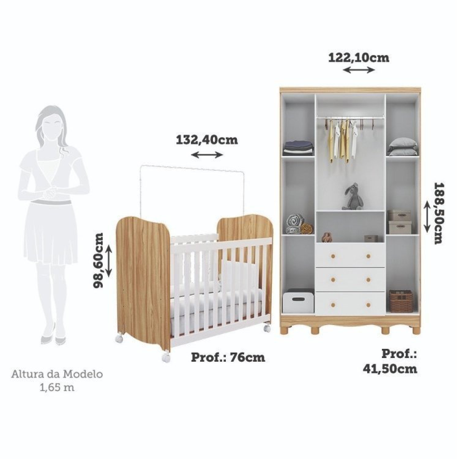 Conjunto para Quarto de Bebê 1 Berço Americano Uli 1 Guarda Roupa Júnior - 3