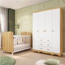 Ver imagem 1 de Quarto de Bebê Berço e Guarda-Roupa 4 Portas Mimo 100% MDF Espresso Móveis Branco Brilho/Amêndoa