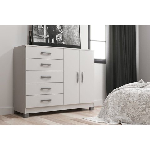 Cômoda 2 Portas 5 Gavetas Black com Pés Branco