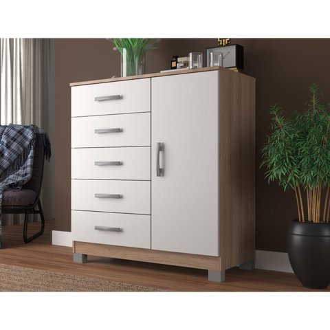Cômoda com Sapateira 5 Gavetas e 1 Porta Zurique Branco/Demolição