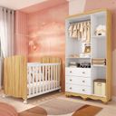 Ver imagem 2 de Quarto de Bebê com Guarda Roupas 3 Portas e Berço com Rodízio Mimo 100% MDF Branco/Brilho/Amêndoa