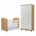 Ver imagem 4 de Quarto de Bebê com Guarda Roupas 3 Portas e Berço com Rodízio Mimo 100% MDF Branco/Brilho/Amêndoa