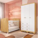 Ver imagem 1 de Quarto de Bebê Guarda-Roupa 3 Portas e Berço Mimo 100% MDF Espresso Móveis Branco Brilho/Amêndoa