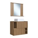 Ver imagem 2 de Conjunto para Banheiro Gabinete Suspenso 75cm com Cuba e Espelheira Ripada Luiza Marrom/Mel/Branco