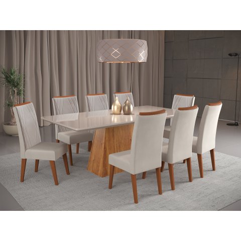 Mesa de Jantar Retangular Sylk com 8 Cadeiras Madeira Maciça Vegas 