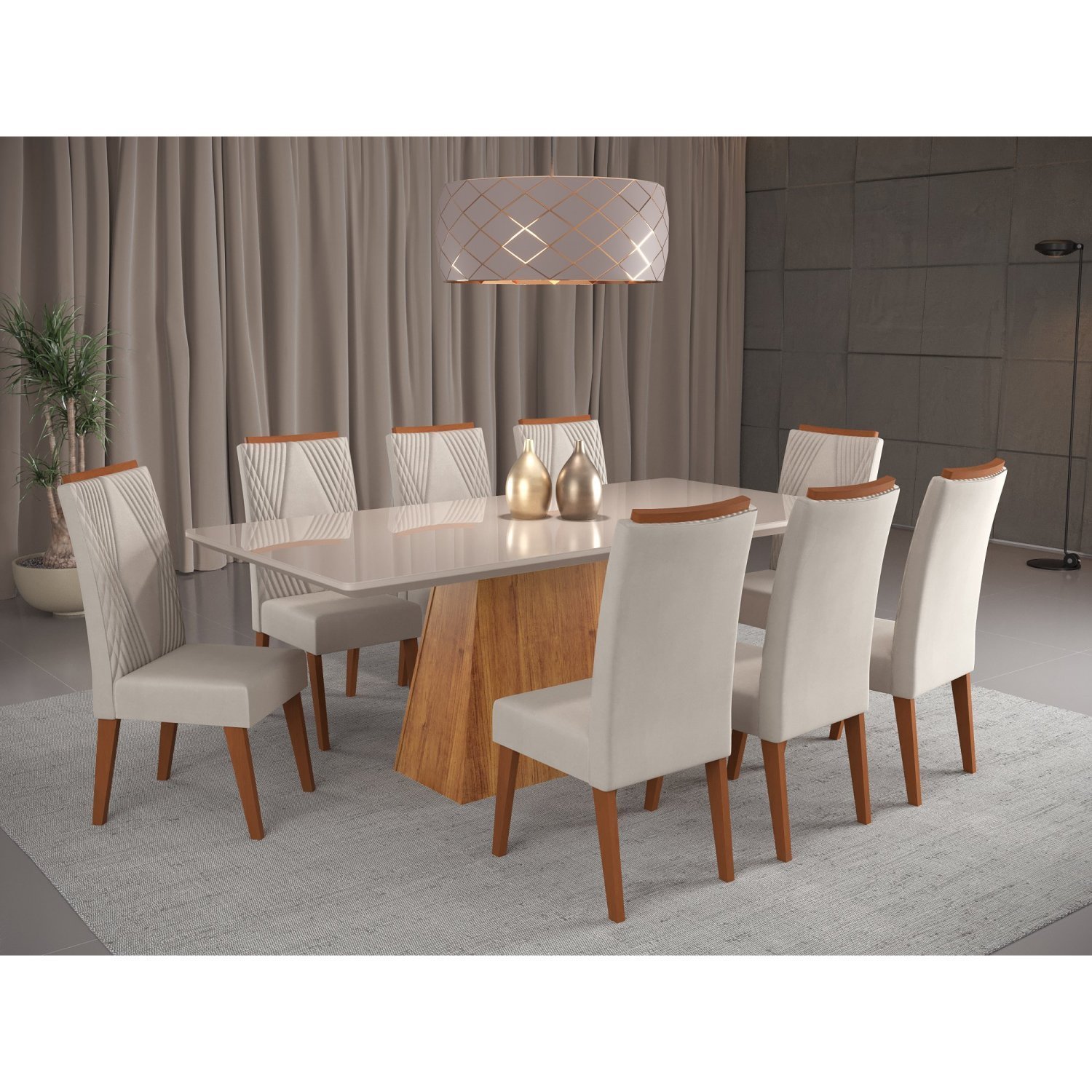 Mesa de Jantar Retangular Sylk com 8 Cadeiras Madeira Maciça Vegas  - 1