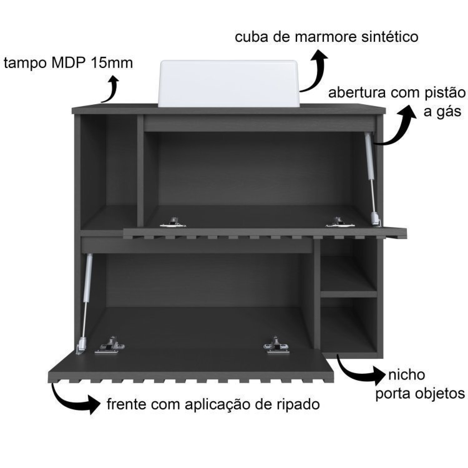 Conjunto para Banheiro Gabinete Suspenso 75cm 2 Portas com Cuba e Espelheira Ripada Luiza - 7