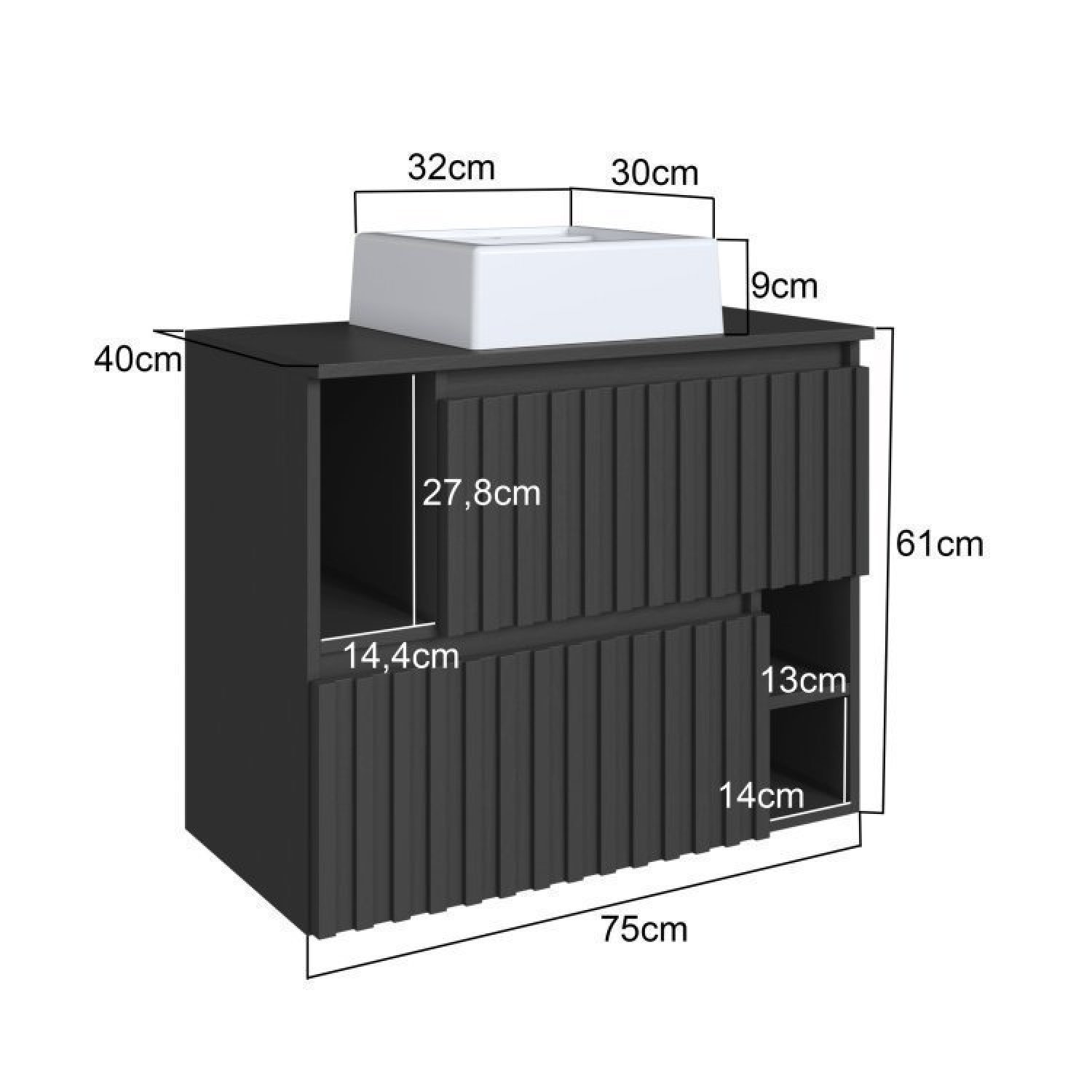 Conjunto para Banheiro Gabinete Suspenso 75cm 2 Portas com Cuba e Espelheira Ripada Luiza - 6