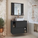 Ver imagem 1 de Conjunto para Banheiro Gabinete Suspenso 75cm 2 Portas com Cuba e Espelheira Ripada Luiza