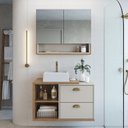 Ver imagem 1 de Conjunto para Banheiro Gabinete Suspenso 80cm 2 Gavetas com Cuba e Espelheira 2 Portas Helena