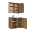 Ver mais imagens de Conjunto para Banheiro Gabinete Supenso 70cm com Cuba e Espelheira 1 Porta 3 Nichos Laura Marrom/Mel