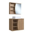 Ver imagem 2 de Conjunto para Banheiro Gabinete Supenso 70cm com Cuba e Espelheira 1 Porta 3 Nichos Laura Marrom/Mel