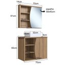 Ver imagem 3 de Conjunto para Banheiro Gabinete Supenso 70cm com Cuba e Espelheira 1 Porta 3 Nichos Laura Marrom/Mel