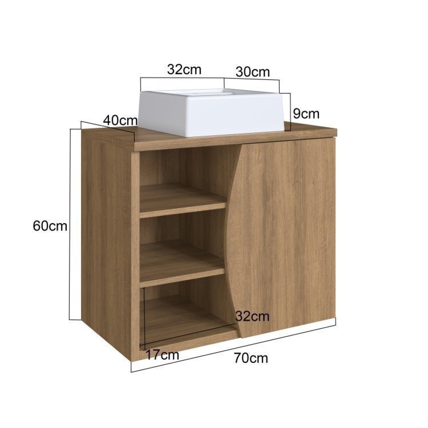 Conjunto para Banheiro Gabinete Supenso 70cm com Cuba e Espelheira 1 Porta 3 Nichos Laura - 8