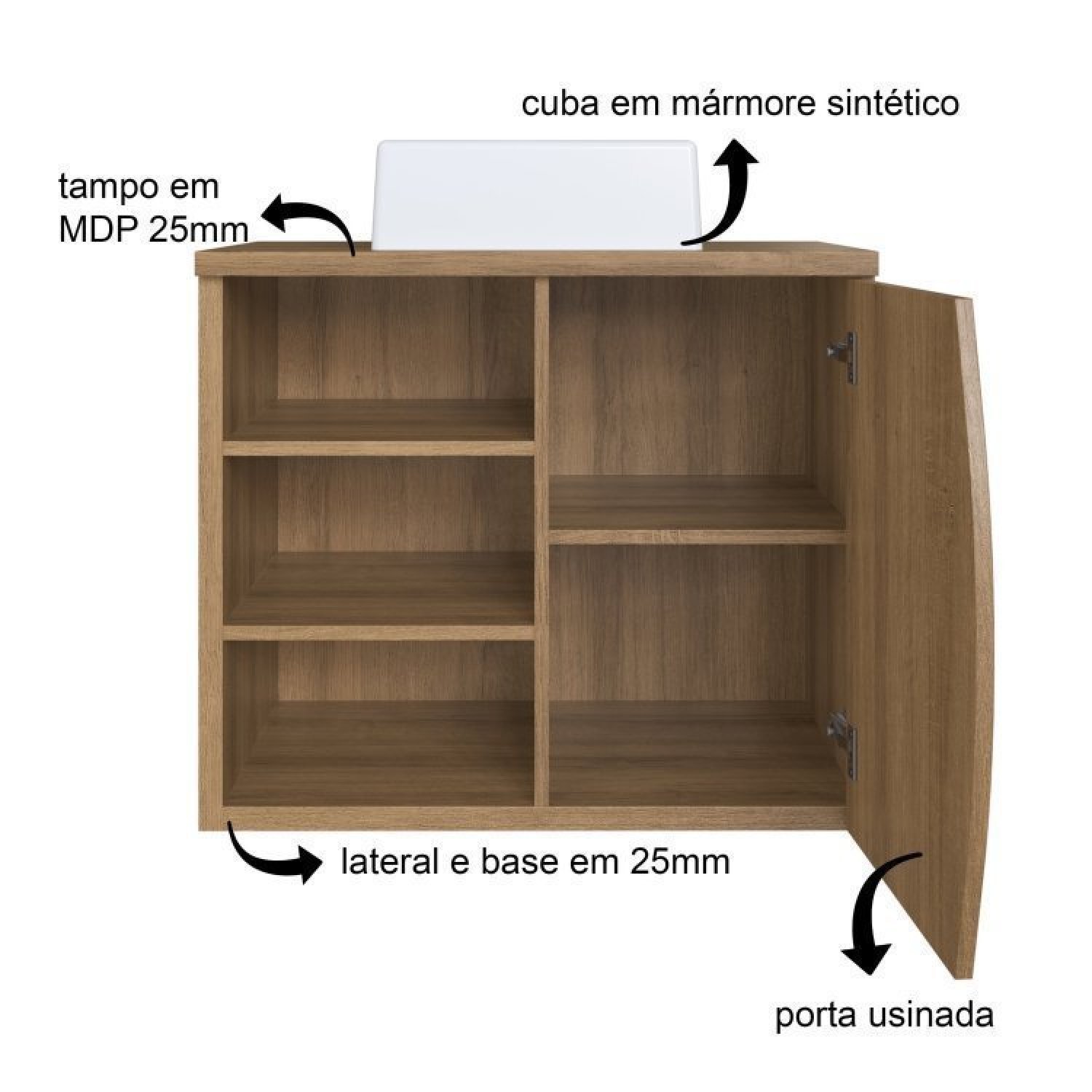 Conjunto para Banheiro Gabinete Supenso 70cm com Cuba e Espelheira 1 Porta 3 Nichos Laura - 9