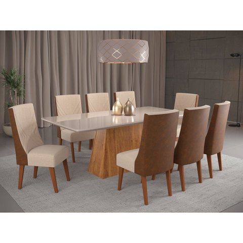 Mesa de Jantar Retangular Splendore com 8 Cadeiras Madeira Maciça Topazio