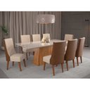 Ver imagem 1 de Mesa de Jantar Retangular Splendore com 8 Cadeiras Madeira Maciça Topazio Bege/Mel/Off/Linho Bronze