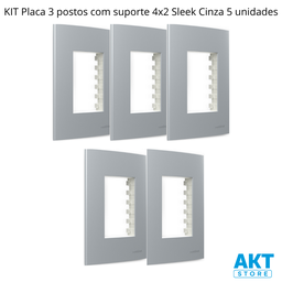 Kit 5 Placa 4x2 3 Postos com Suporte Cinza Sleek Margirius Cor:cinza - 2