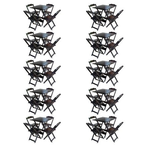 Kit 10 Jogos De Mesa Com 4 Cadeiras De Madeira Dobravel 60X60 - Tabaco - Marrom
