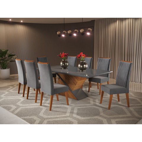 Mesa de Jantar Retangular Pipa com 8 Cadeiras Madeira Maciça Vegas 
