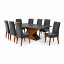 Ver imagem 2 de Mesa de Jantar Retangular Pipa com 8 Cadeiras Madeira Maciça Vegas Yescasa Cinza/Mel/Grafite