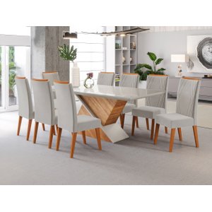 Mesa de Jantar Retangular Pipa com 8 Cadeiras Madeira Maciça Vegas 