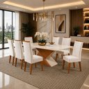 Ver imagem 1 de Mesa de Jantar Retangular Pipa com 8 Cadeiras Madeira Maciça Vegas Yescasa Bege/Mel/Marfim/Off Whit