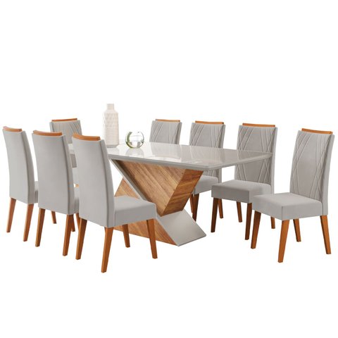 Mesa de Jantar Retangular Pipa com 8 Cadeiras Madeira Maciça Vegas 