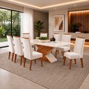 Ver imagem 1 de Mesa de Jantar Retangular Pipa com 8 Cadeiras Madeira Maciça Vegas Yescasa Bege/Mel/Marfim/Off Whit