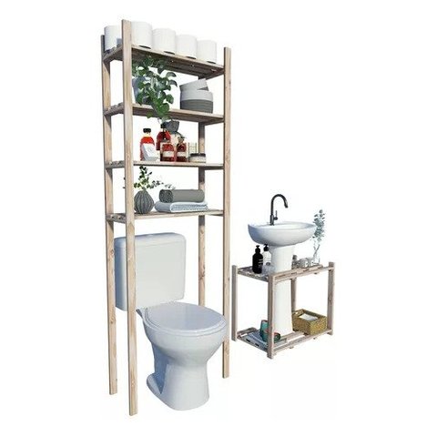 Armarios com Nichos para Banheiro Multiuso Prateleiras Pinus Technox Marron