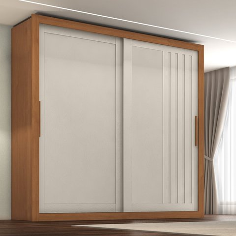 Guarda Roupa Casal Trianon 2 Portas de Correr 4 Gavetas Bege/Cinamomo/Areia
