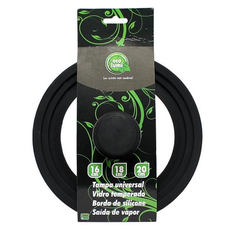 Tampa de Vidro Universal Ecolumi 16 Cm / 18 Cm / 20 Cm – com Borda de Silicone