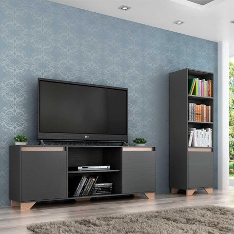 Rack com Estante 4 Prateleiras em Mdp Grafite com Siena