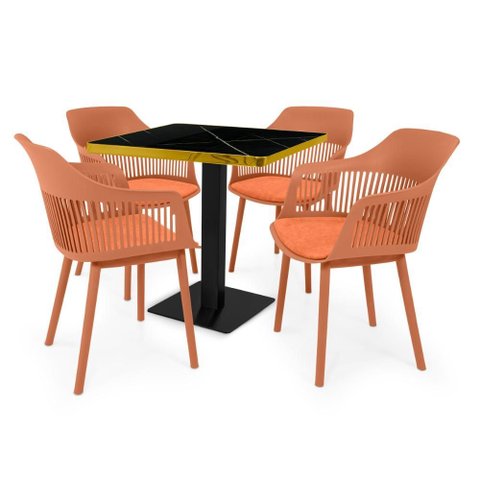 Conjunto Mesa de Jantar Quadrada Venezia 70x70cm Preta com 4 Cadeiras Estofadas Marcela - Marrom